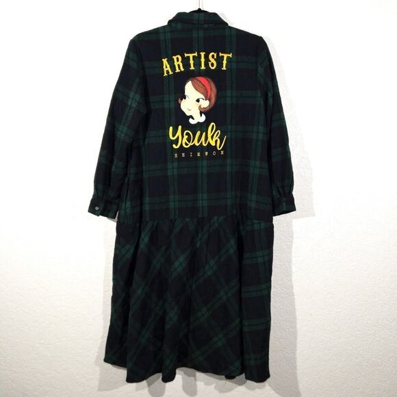 Youk Shim Won World Blue/Green Plaid Jacket Dress Size Free - Picture 6 of 7